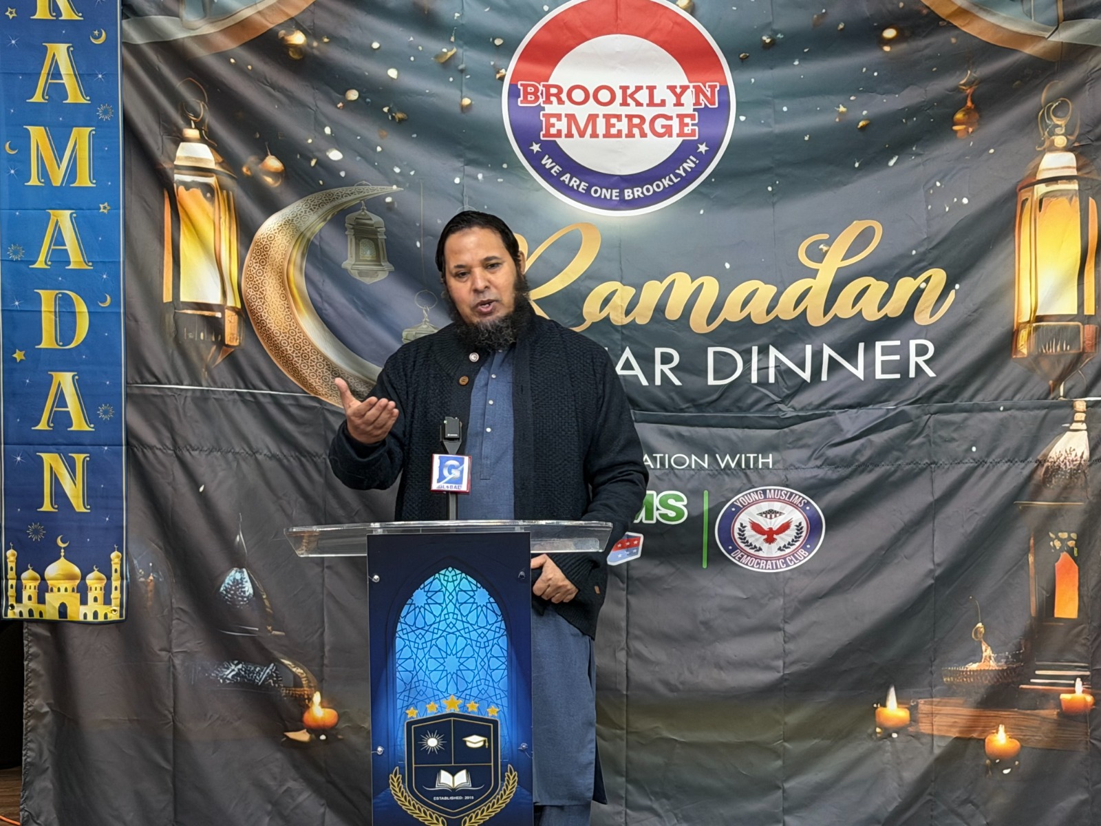 Zakriya Khan, Founder of Brooklyn Emerge, speaking about the mission and significance of the annual community Iftar.